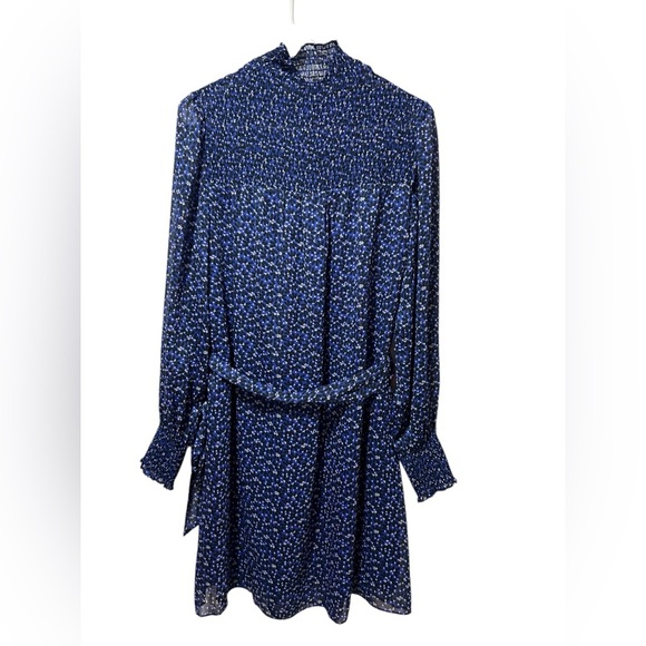 Boden Mara Bramble smocked blue long sheer sleeves dress Anthropologie Size 8 - Picture 6 of 9